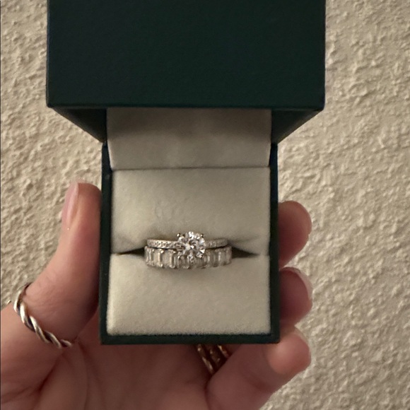 Moissanite Ring Set (round solitaire and emerald full eternity band) ✨ - Picture 6 of 9